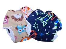 Load image into Gallery viewer, Fleece Night Time Wrap made by Nature Babies here it is in Anima print and also a space print